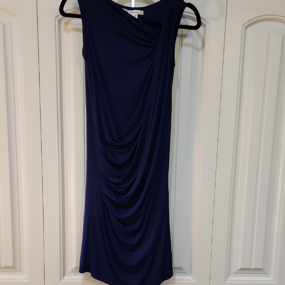 Max Studio Navy Sleeveless Draped Midi Dress